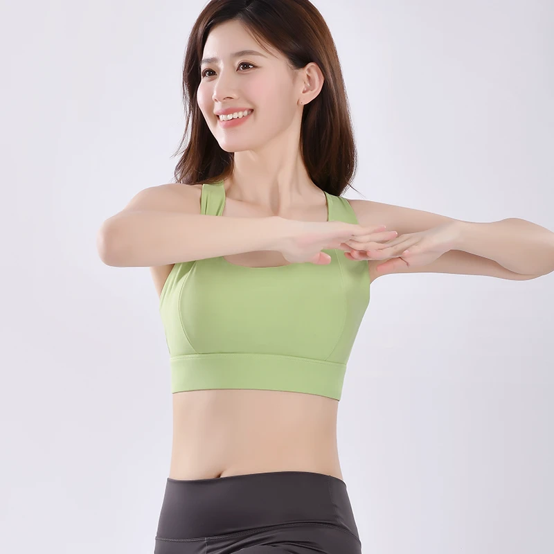 High Quality Shockproof High Support Simple Front Gym Women's Yoga Sports Bra Cross Straps Back Buckle Breathable Active Wear