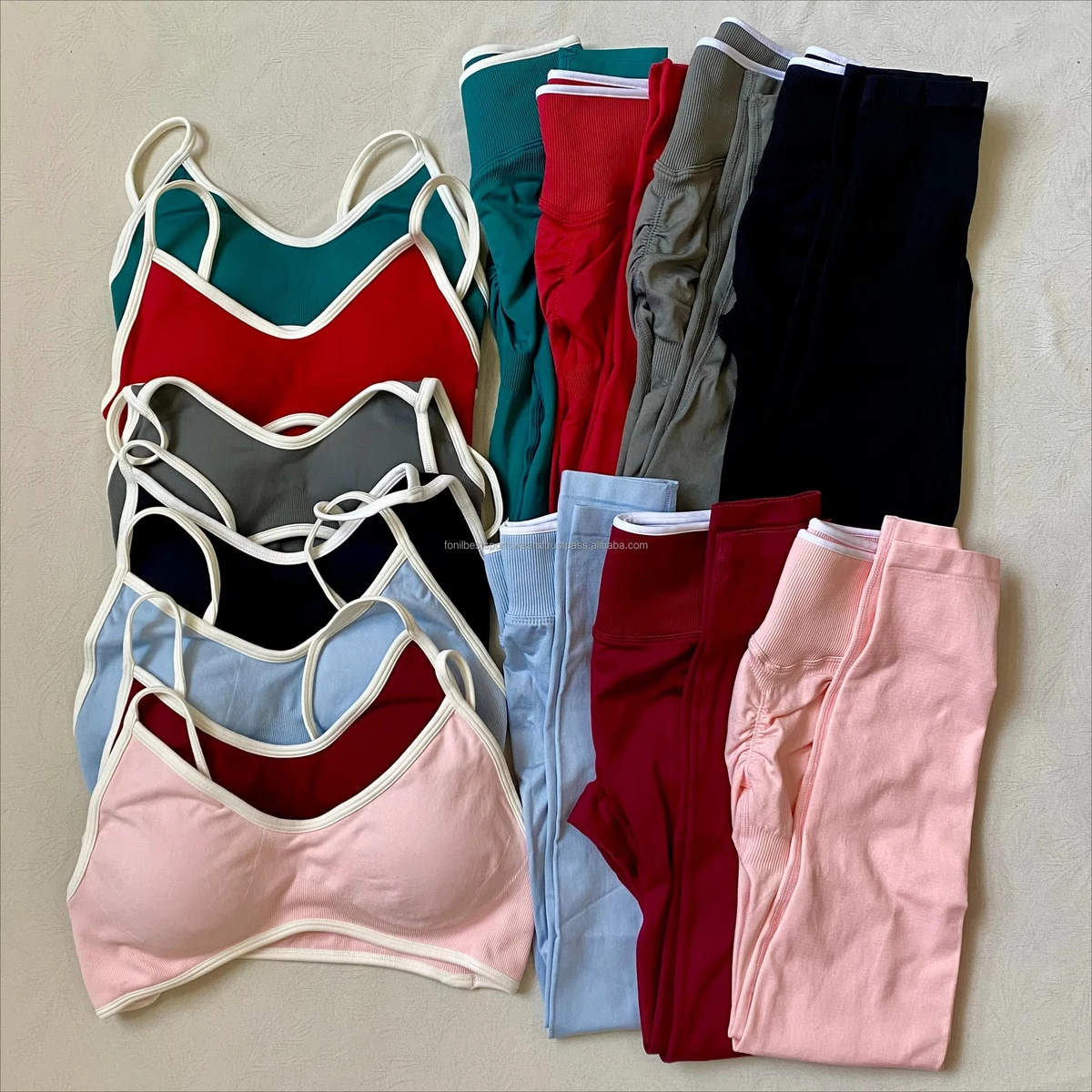 High Waist Solid Color Yoga Leggings Full Length Activewear Women's Sportswear Ribbed Stretch Pants