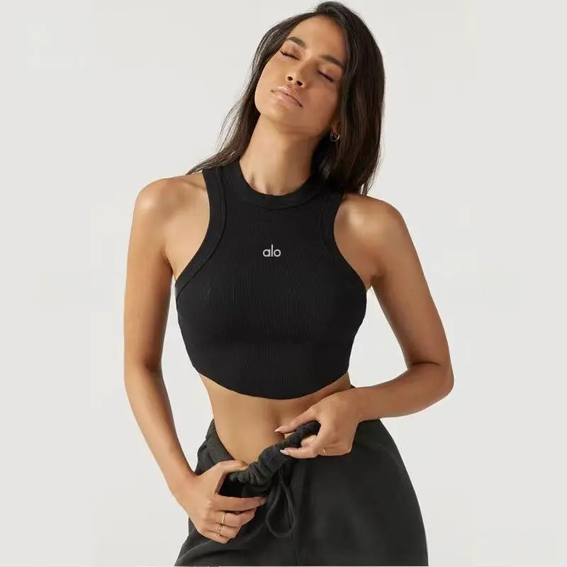 Seamless Yoga Ribbed Tank Top for Women Best Quality High Neck Sports Bra High Impact Quick Dry Plain Gym Crop Tops Wholesale
