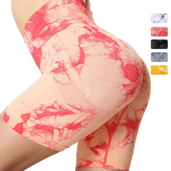 Women's High Waist Yoga Shorts Comfortable Tie Dye Pattern Elastic Tight Sports Pants for Outdoor Running Fitness
