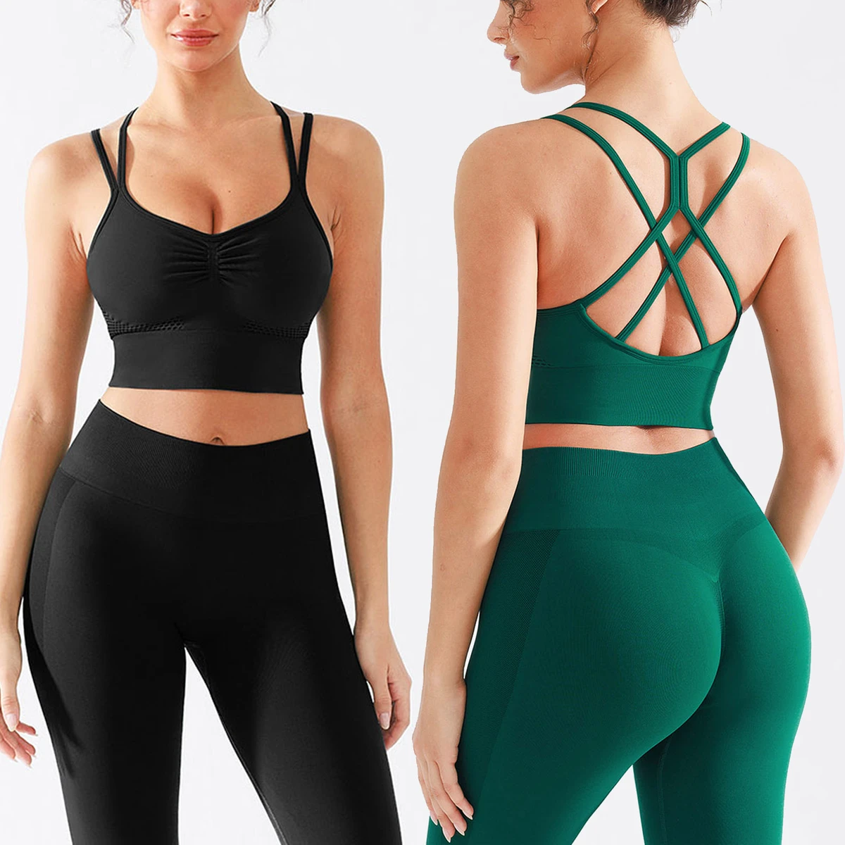 Vractive Custom logo Sports Bra Eco-Friendly Breathable Seamless Four-Way Stretch Criss Cross Racerback Yoga Sports Top
