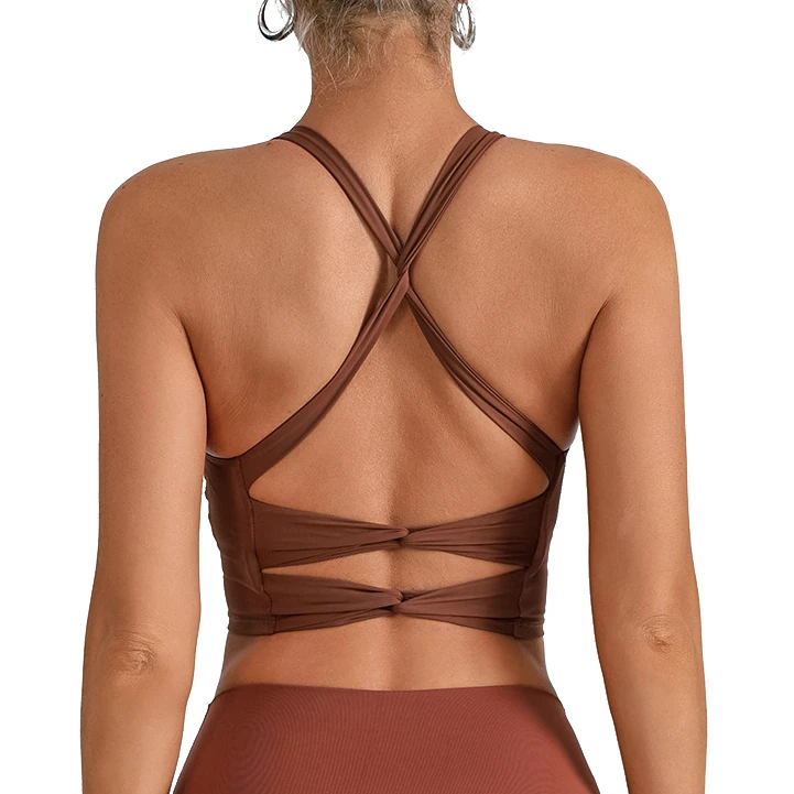 Women's New Cross Back Sports Bra Lightweight Breathable Yoga Top with Naked Feeling & Front Logo Shockproof Lift Support