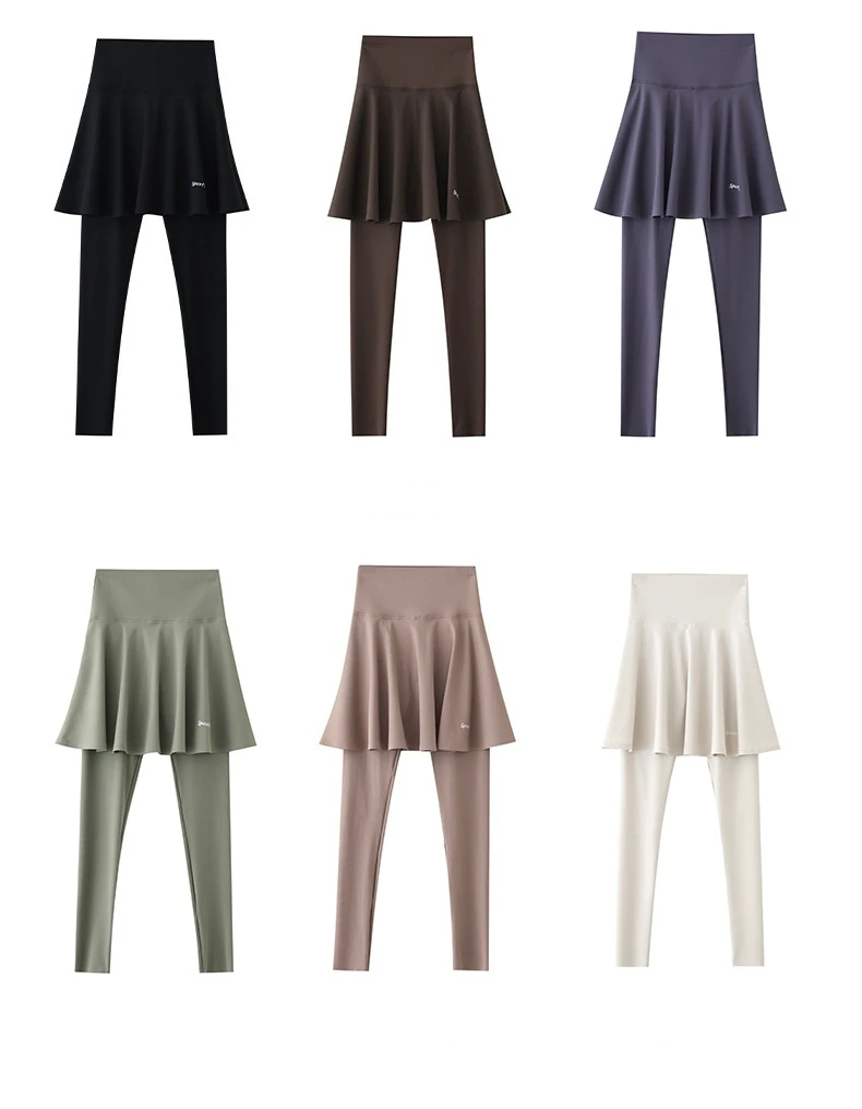 Women Nylon Spandex Custom Color Fitness Sports Wear Tennis Legging with Skirts Soft Breathable Compression Yoga Pants