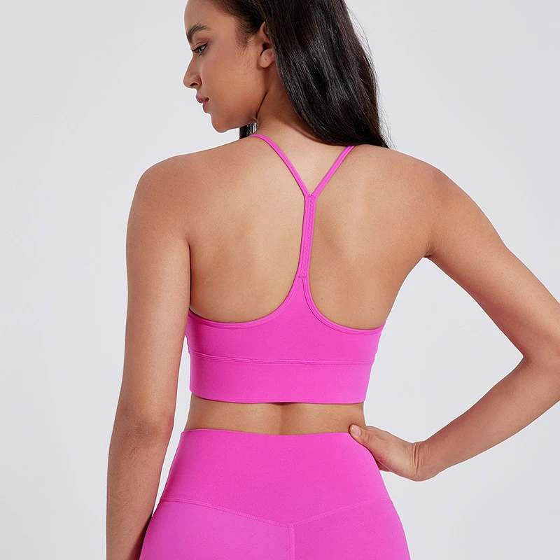 Solid Color Soft Cross Back Y-line Straps Women Tights Yoga Vest High Strength Shockproof Fitness Sports Bra
