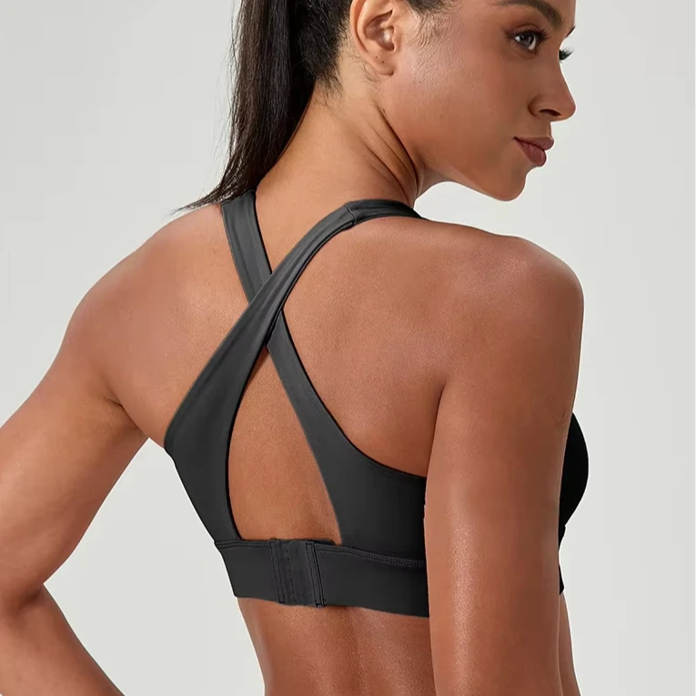 Womens Cross Back Yoga Bra High Support Sports Bra Solid Stretch Gym Activewear Solid Custom logo Breathable Fitness Running Bra