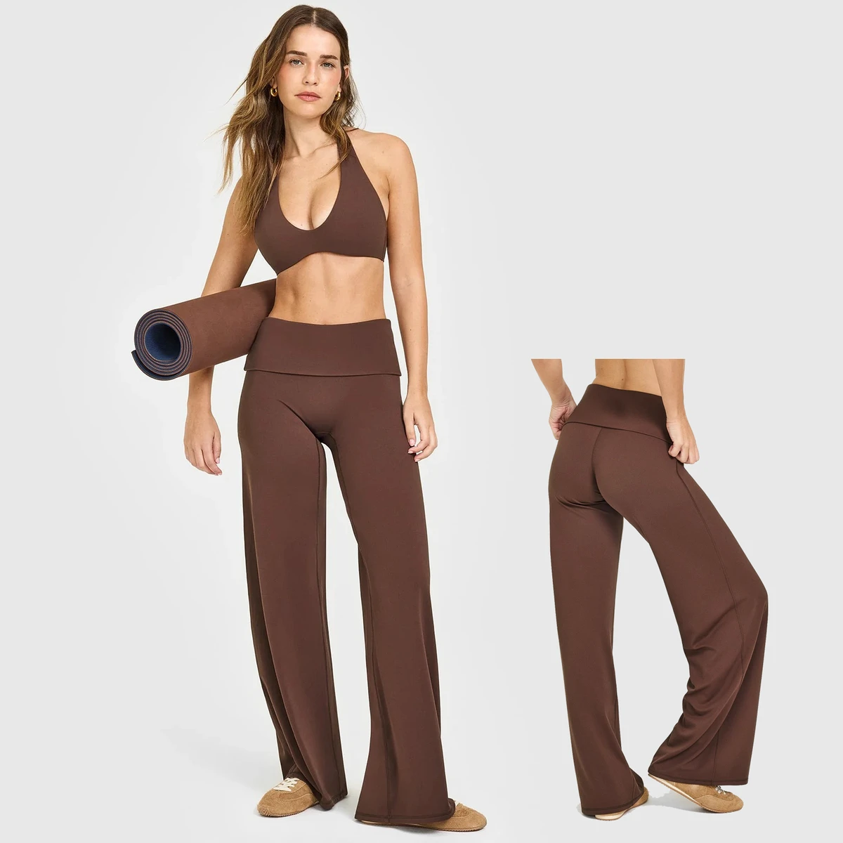 Women's High Stretch Sports Suits Flare Yoga Pants Unique Sexy Halter Neck Training Set Soft Gym Sets Straight Leg Yoga Pants
