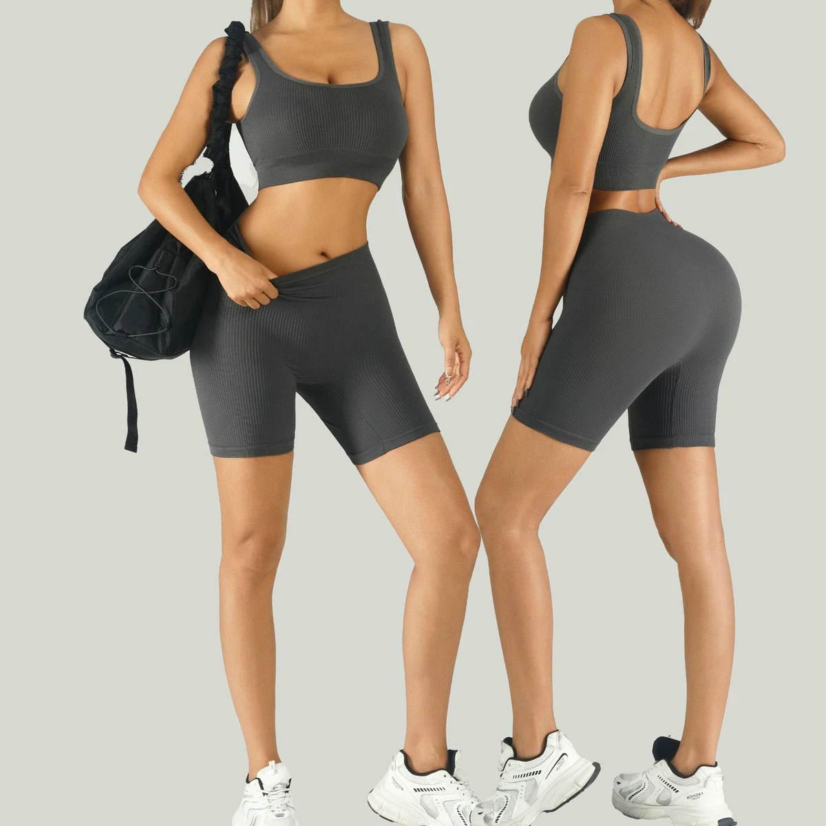 Outer Thread Tight Bra with Chest Pad Solid Yoga Suit High Waist Peach Fitness Quick-drying Sportswear 2-Piece Set Sports Shorts