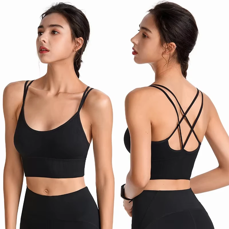 Customizable Seamless Gym Fit Push-Up High Support Adjustable Lace-Up Sports Bra Cross Yoga Bra