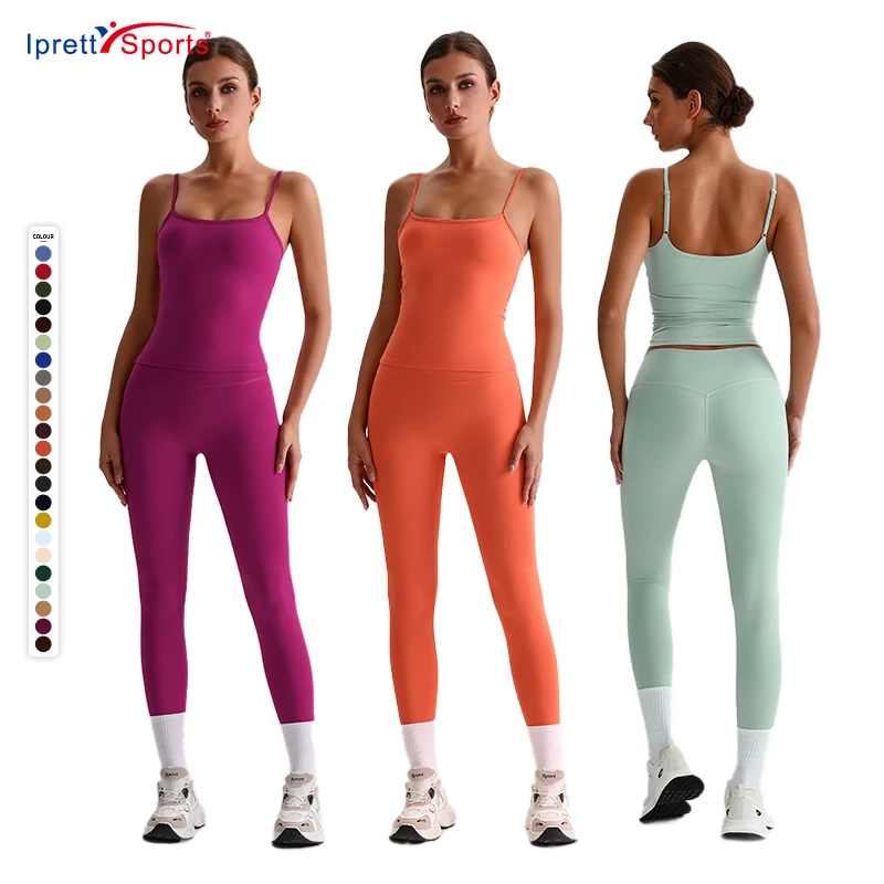 Women's High Quality 2 Piece Sets Breathable Quick Dry Sports Wear Elastic Waist Clothing Sets for Yoga Pilates Backless Design