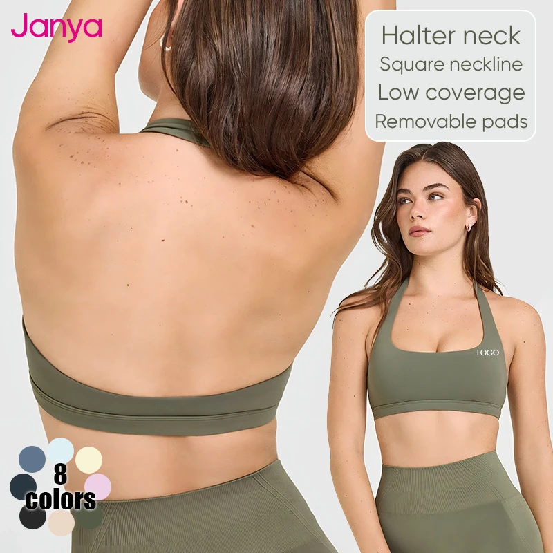Janya 2026 New Hot Selling Energy Sports Bra Gym Athletic Fitness Clothing Sexy Halter Neck Hollow Out Back Women's Yoga Bra