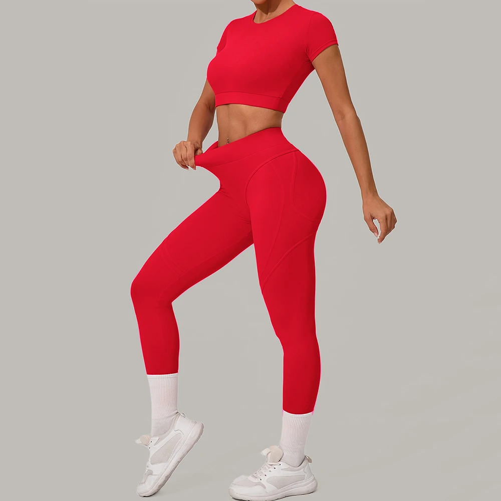 Wholesale S-L High-quality Yoga Set Tight Fit High Waist Hip Lifting Running Sports Fitness Set for Women