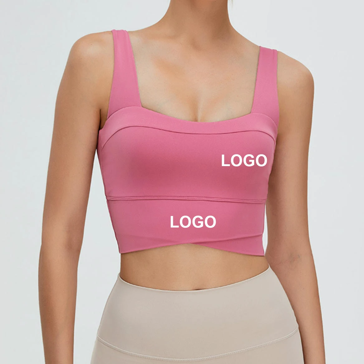 Women's Breathable Lightweight Shockproof High Support Backless Sports Bra U-Neck Solid Color Slim Fit Front Running Fitness
