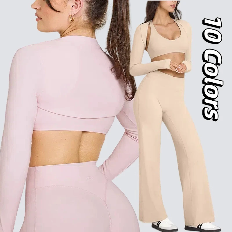 Women U Neck Gather Crop Sports Wear Bra Lightweight Long Sleeve Shawl High Stretch Yoga Top Quick Drying Tight Gym Jackets