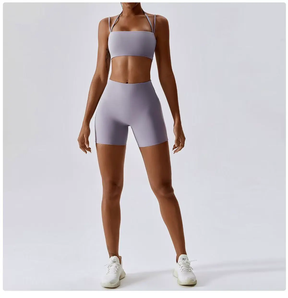 Women's Strapless High Waist Yoga Shorts Bra Set Reversible Solid Comfortable Compression Stretch Design Non-Front Seam