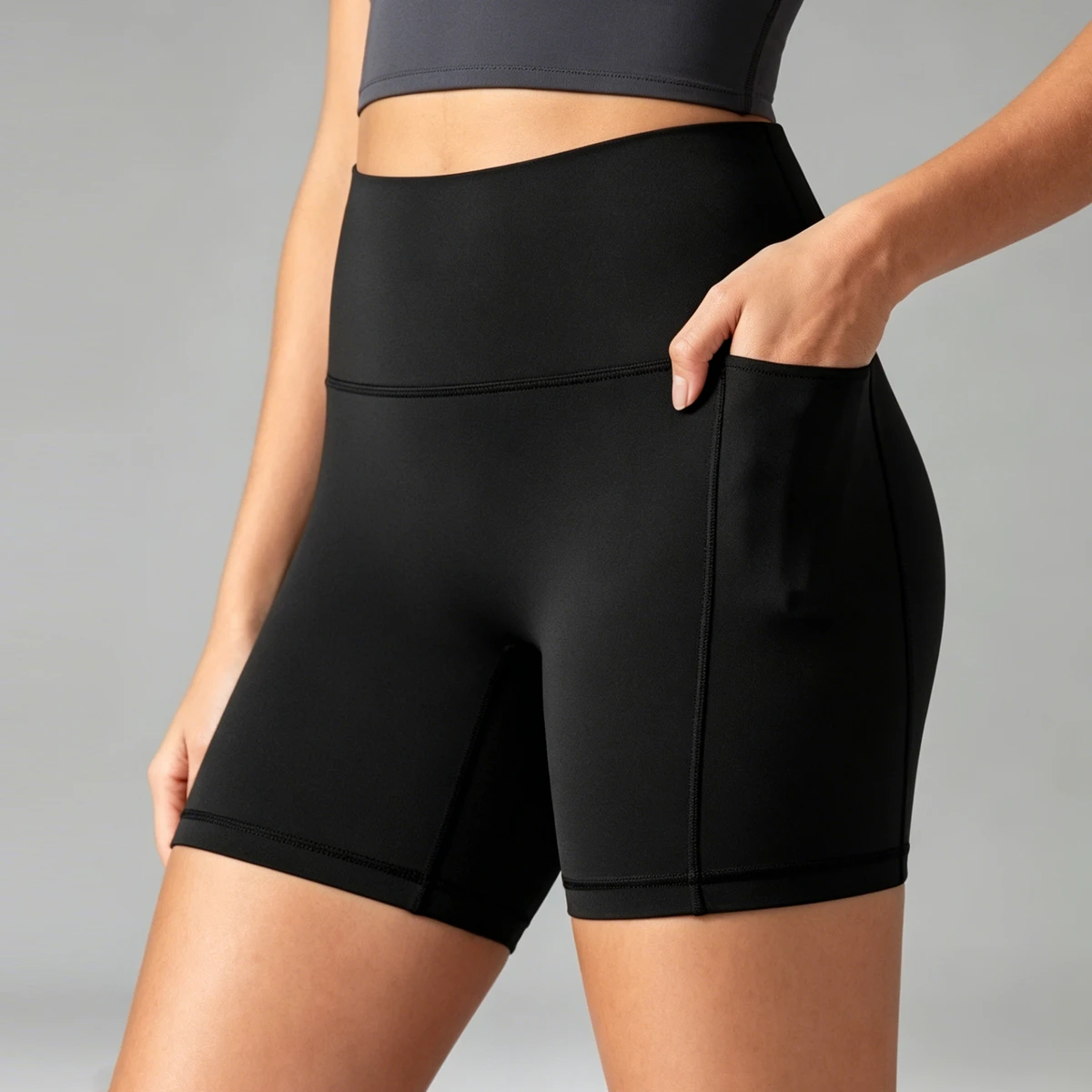 Non-Toxic Bamboo Viscose Biker Shorts Women High Waisted Custom Workout Tights Gym Yoga Shorts with Pockets
