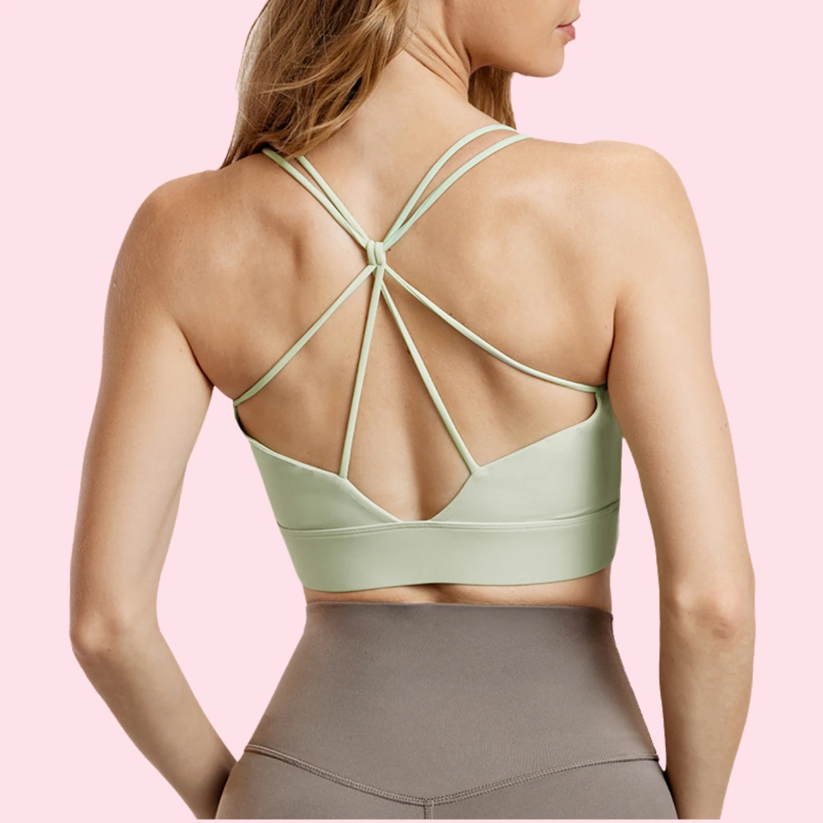 High Quality Quick Dry Sports Bra Breathable Cross Strap Top with Fixed Pads Solid Color for Running Fitness