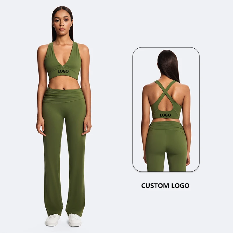 Factory Gym Clothes Women Set Reccyled Polyester Nylon Active Wear Women Fitness Pilates Clothing Leggings Sports Set For Women