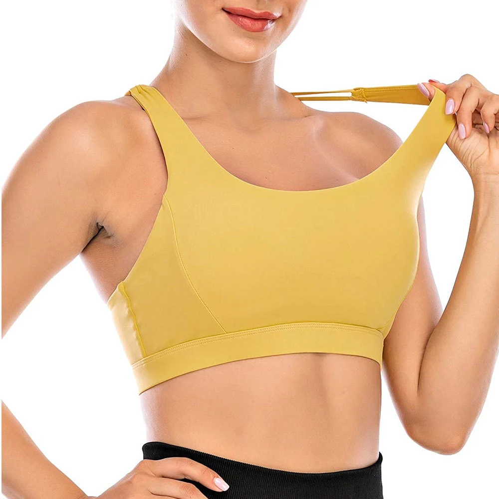 Custom Lightweight Plus Size Quick Dry High Quality Gym Active Yoga Wear Front Twisted Women's Strappy Padded Spandex Sport Bra