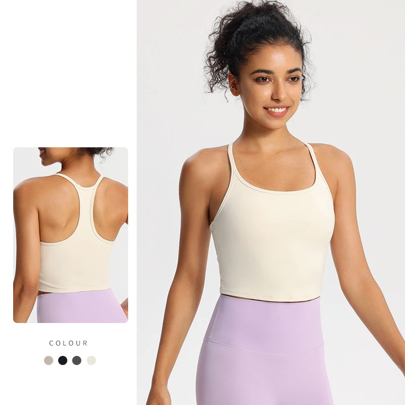 Wholesale Women's Sports Bras with Fixed Cups, High-strength Shockproof and Push-up Design, Thin Straps, Yoga Bras