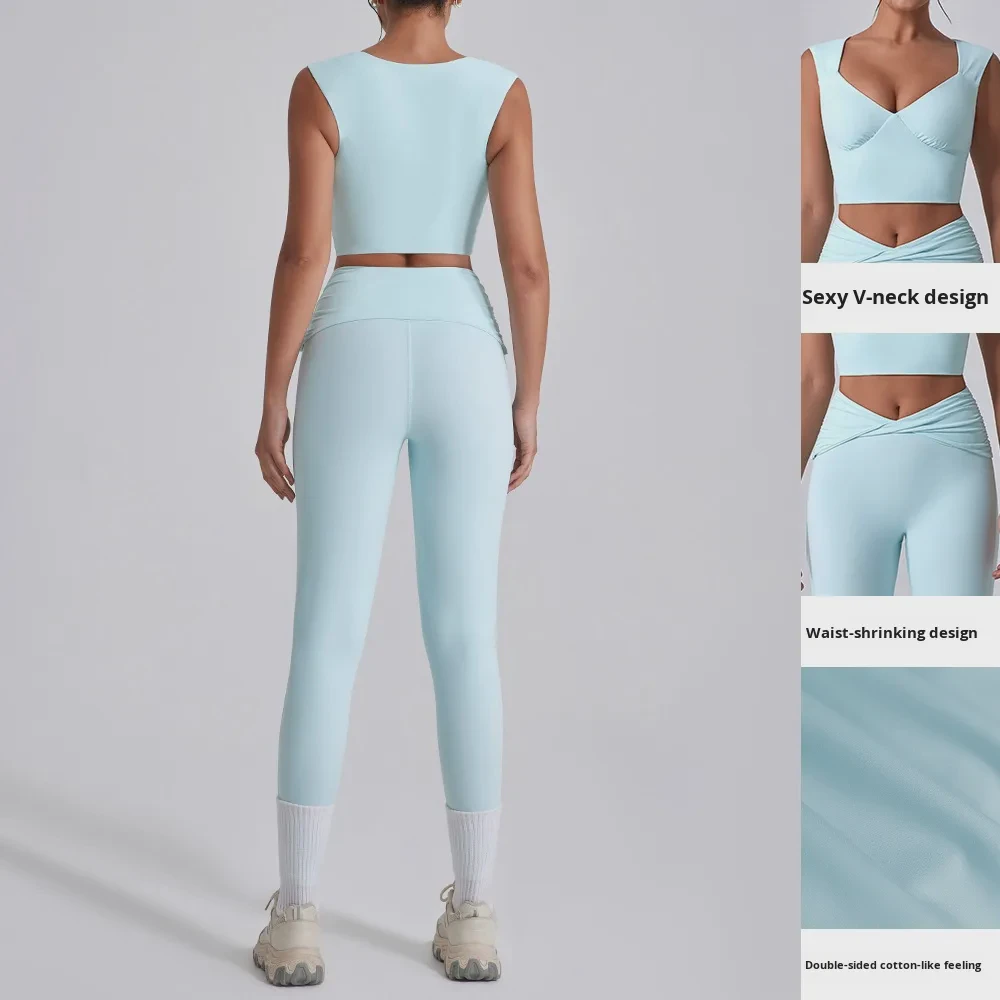 Under Lulu New Style Solid Tight-Fitting Tank Top Yoga Set Breathable Quick-Drying Twisted High-Waisted Flared Casual