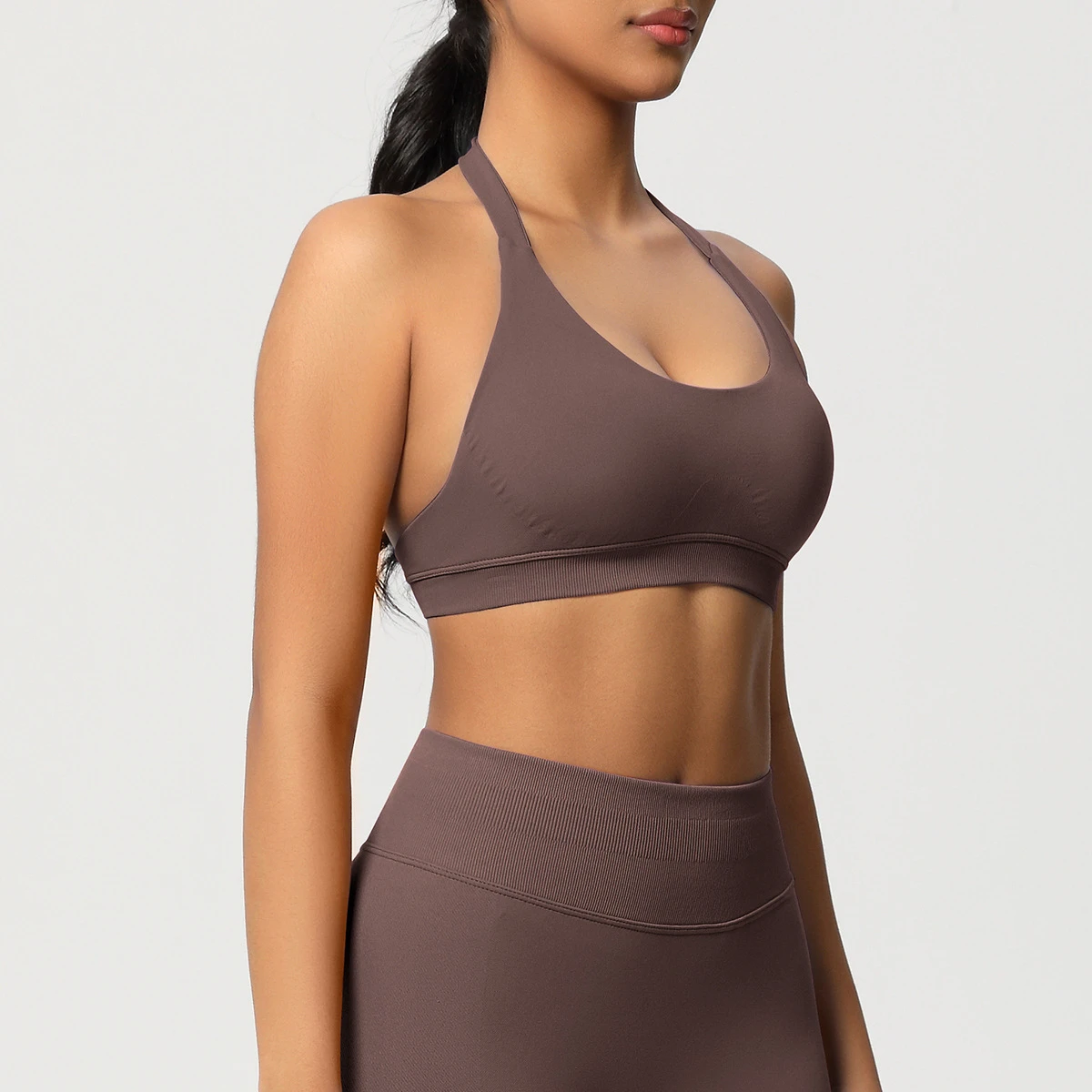 Cross-border Solid Color Seamless Beautiful Back High Elastic Tight Halter Sports Underwear Running Fitness Yoga Clothing Bra