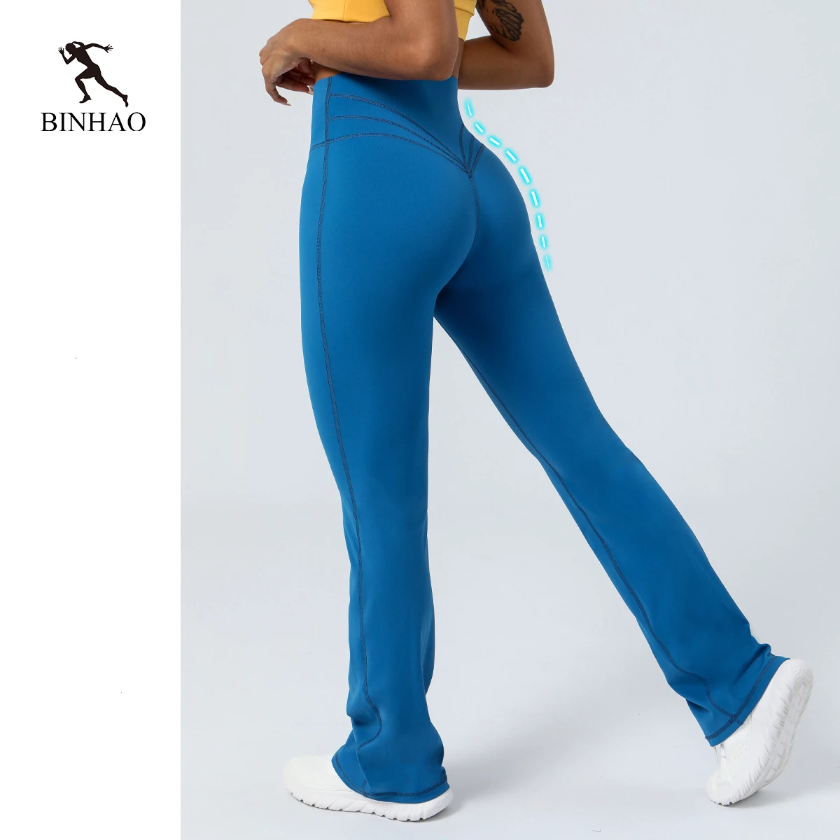 Women's Custom Logo High Waist Nylon Spandex Tummy Control Leggings Tight Gym Workout Yoga Flared Pants