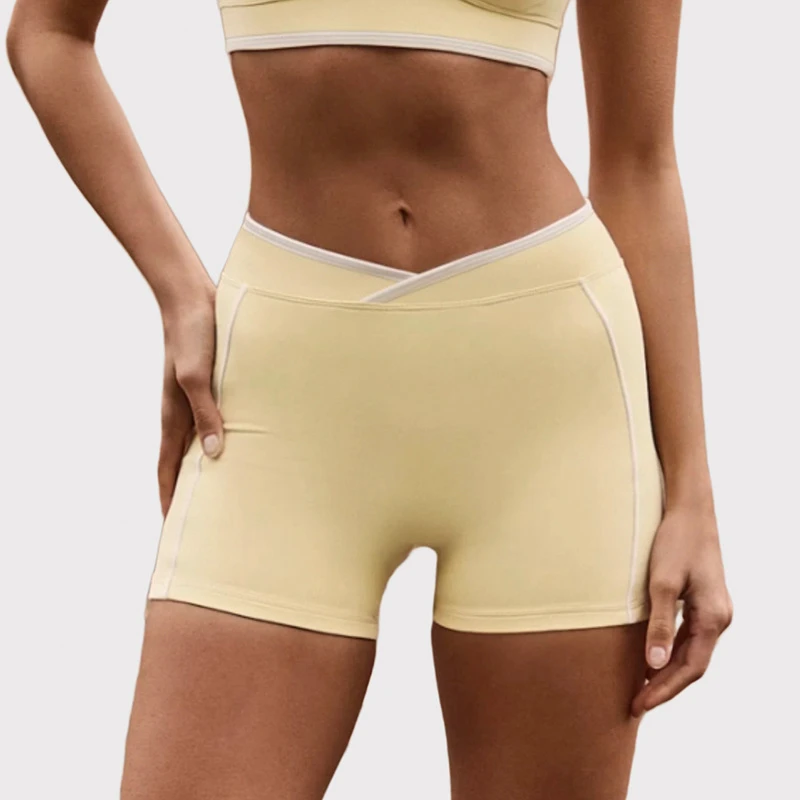 High-Waist Shockproof Push-Up Shorts Wrinkle-Resistant Yoga Straps Contrasting-Color Cross-Border Spandex/Nylon Sweat-Wicking