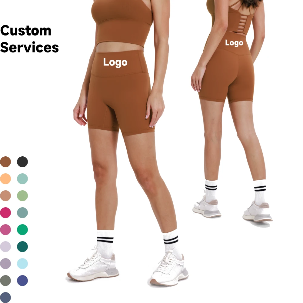 New Women's Three-Quarter Length Yoga Shorts High Waist Solid Bare Sensation No Embarrassing Lines Summer Fitness Wear-DK067