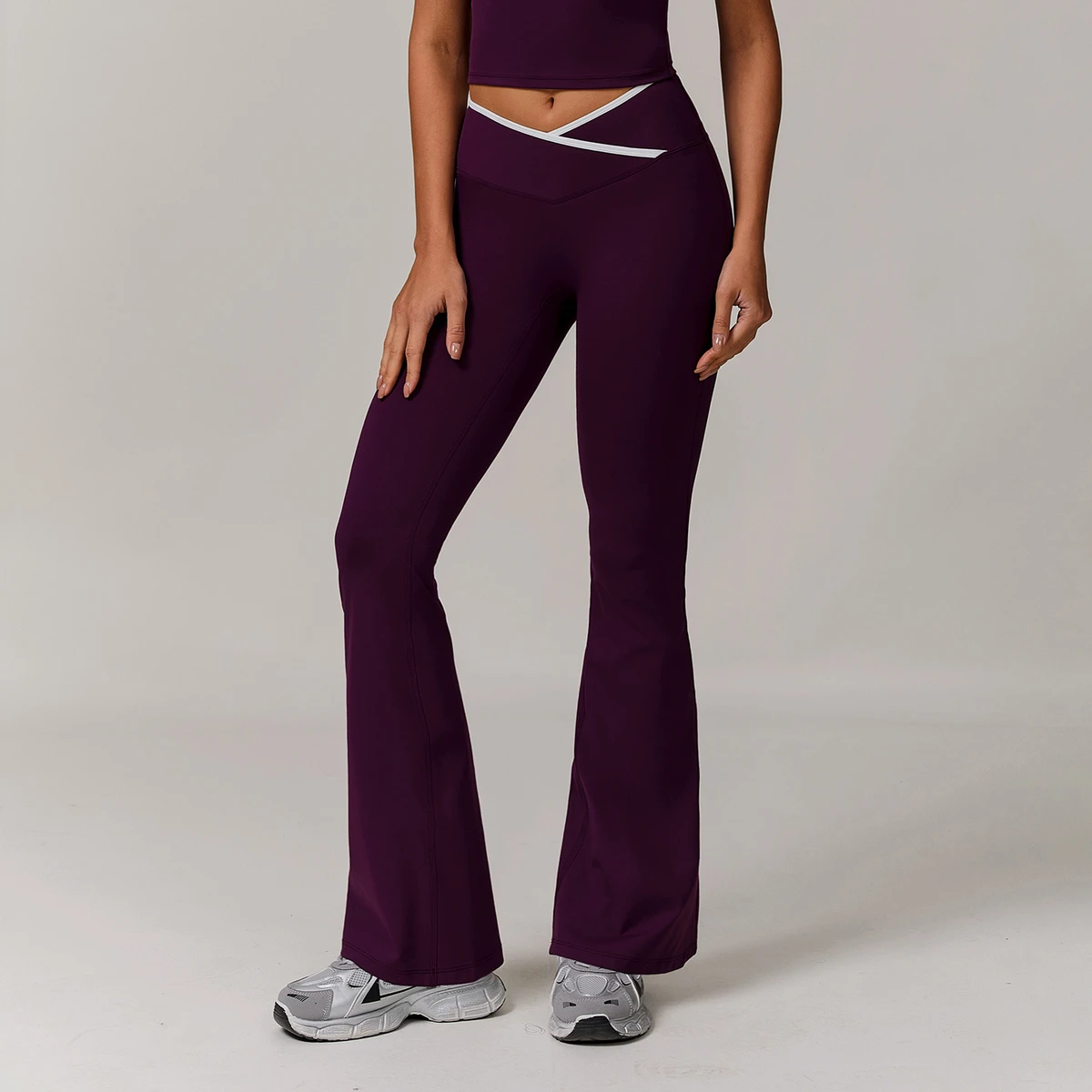 Crossover Waist Flare Yoga Pants Women High Rise Naked Feel Workout Bootcut Leggings