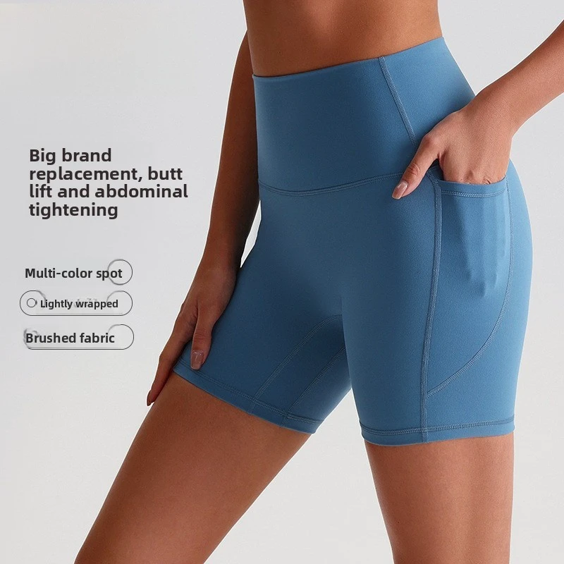 Quick-Dry Breathable Super Elasticity Yoga Butt-Lifting Pocket Running Fitness Spandex/Nylon High-Waist Tight Drawstring Closure