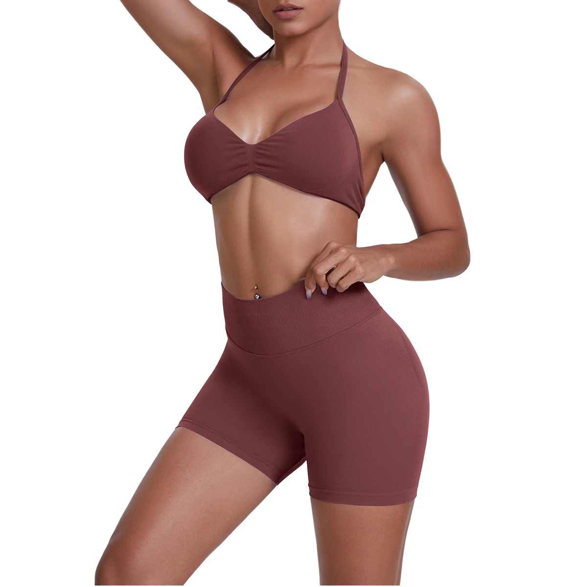 WomenS Sets 2 Piece Sports Bras Shorts Work Out Athletic Biker Halter Backless Solid Color Breathable Lightweight Yoga Set