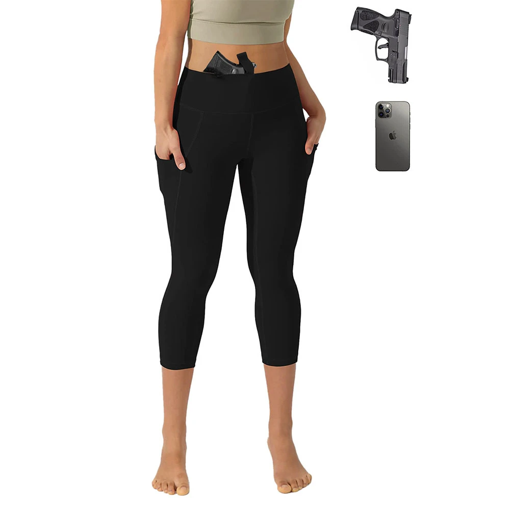 POVTY OEM Custom Printed Women's Concealed Carry Concealment Compression Capri Yoga Leggings with Side Pockets