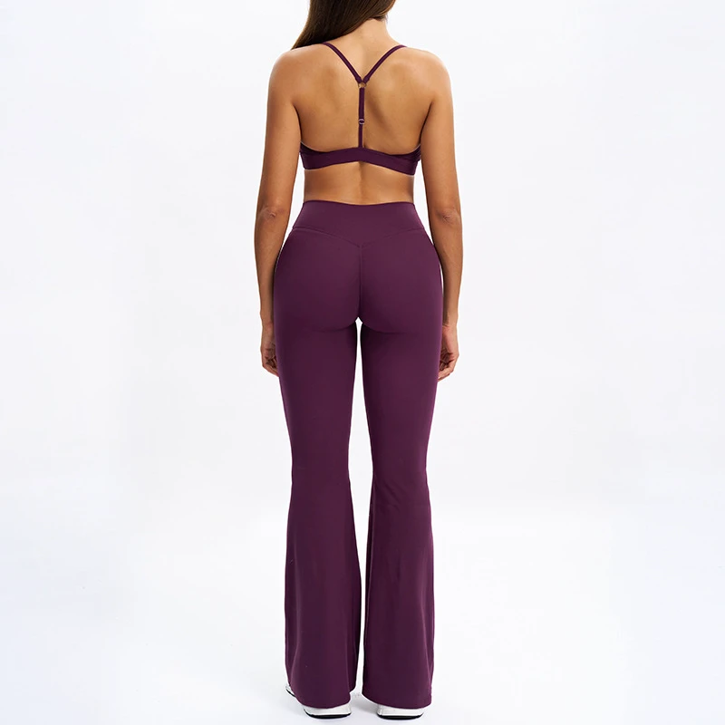 Women Sports Suit Y Back Yoga Bra with v Shape Flare Legging Set Tight-Fitting Fitness Sports
