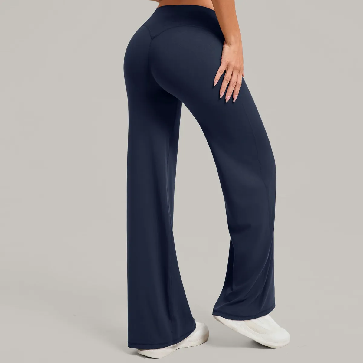 Custom Logo High Waisted Workout Fitness Straight Wide Leg Yoga Pant Extended Flare Yoga Leggings Plus Size Women's Leggings