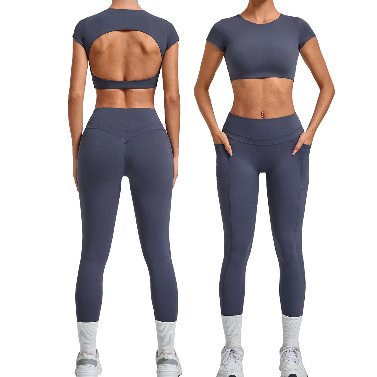 Women's Summer Outdoor Yoga 2-Piece Set Breathable Sweat-Wicking Four-Way Stretch Quick Dry Lightweight Crop Top High Waist
