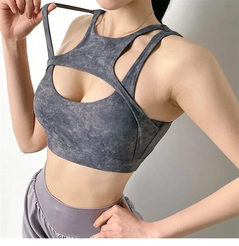 Women's Push-Up Wireless Bra Lightweight Comfort Style with Side Closure Cross-Back Straps Seamless Breathable Sports Bra