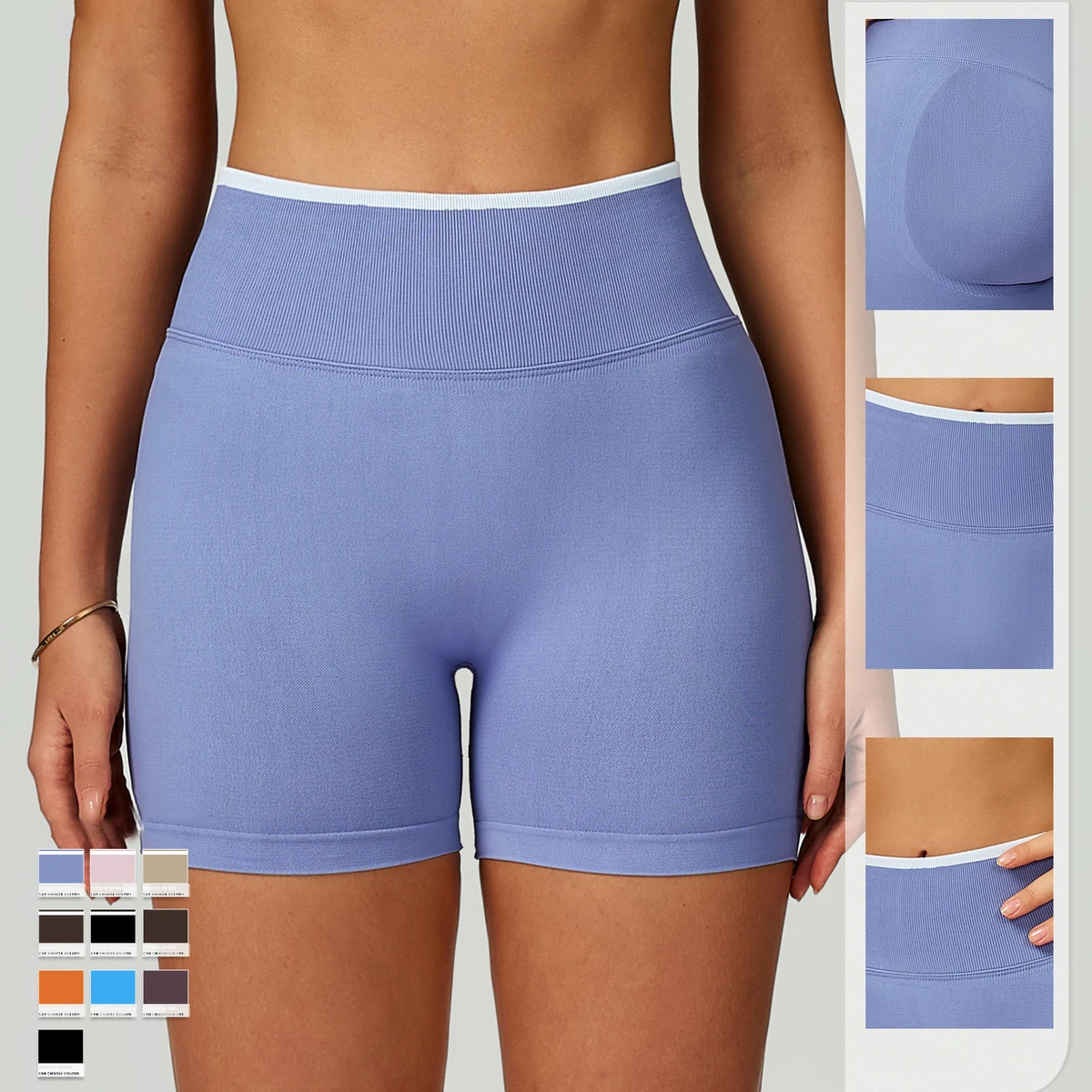 Women's Seamless Yoga Shorts High Waist Tight Fit Sports Running Fitness Shorts