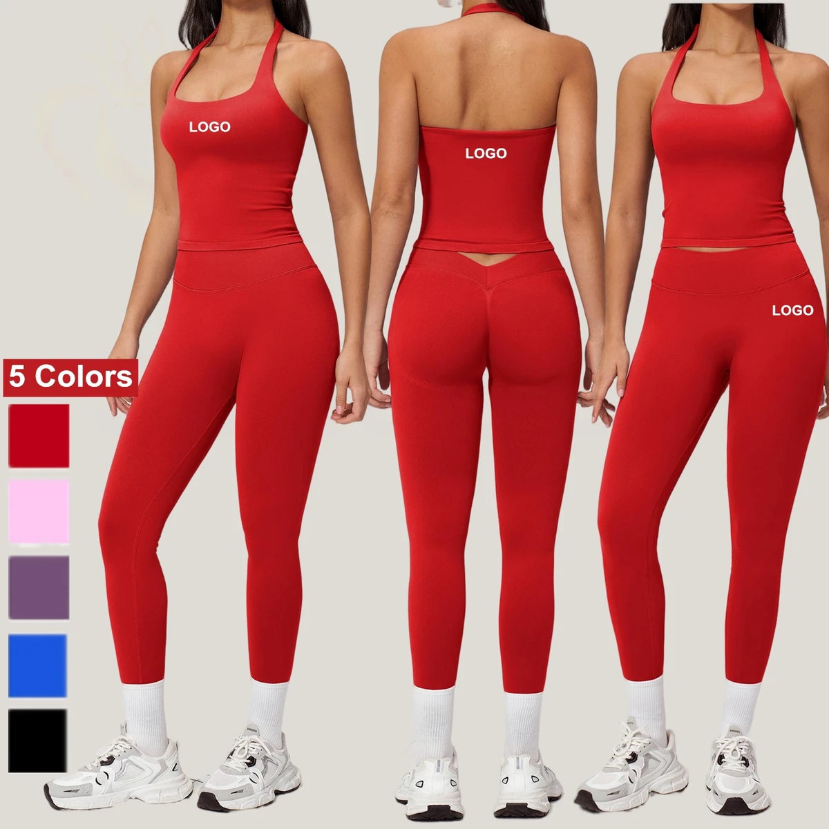 Custom Women Yoga Pants Set Tank Top Leggings Seamless Halter Yoga Suit Women's 2-Piece Quick-drying Sports Fitness Suit