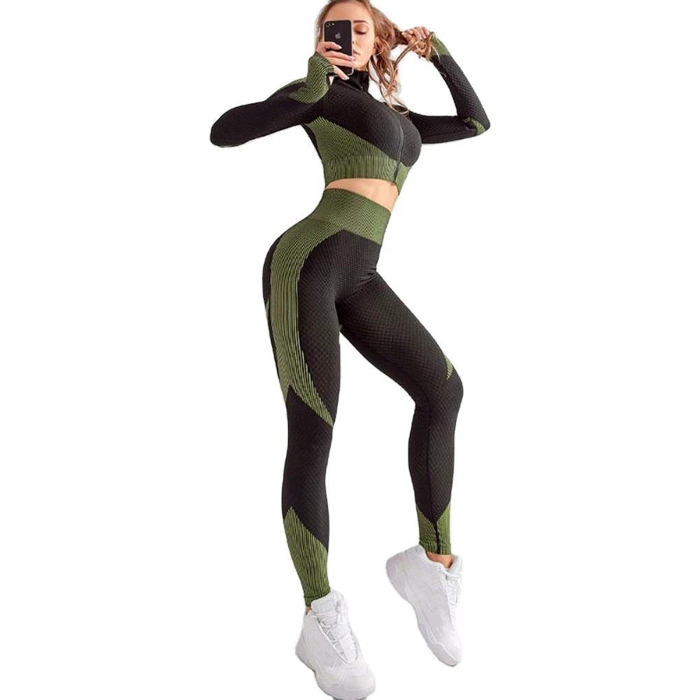 Women Yoga Set High Stretch Breathable Fabric Crop Top and Leggings Moisture Wicking Fitness Workout Active Wear
