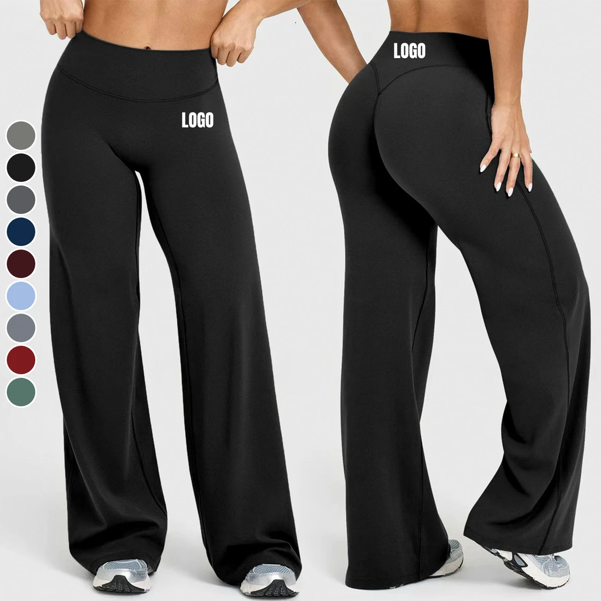 Wholesale Custom High Waist Yoga Flared Pants Quick Drying Hip Lifting Wide Leg Pants Solid Color Straight Flare Leggings