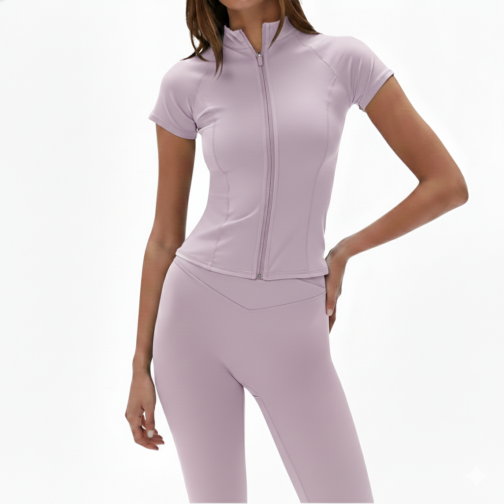 Custom Womens Yoga Activewear Two Piece Set With Zipper Jacket And Stretch Leggings