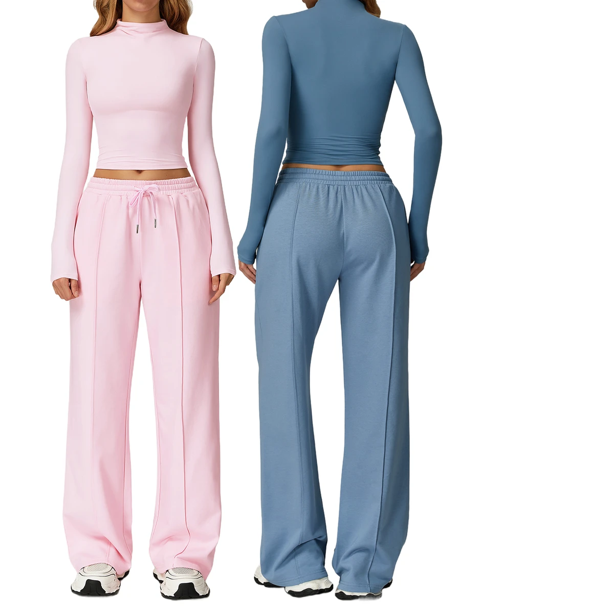 Fashion Quick-Dry Fitness Long-Sleeve Top High-Neck Fitted Outerwear Versatile Long-Sleeve Yoga Top Sweat Pants Set