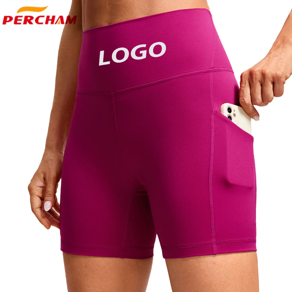 Women's High Waist Yoga Shorts with Side Pocket Tummy Control Sports Shorts Butt Lifting Athletic Tights for Gym Fitness
