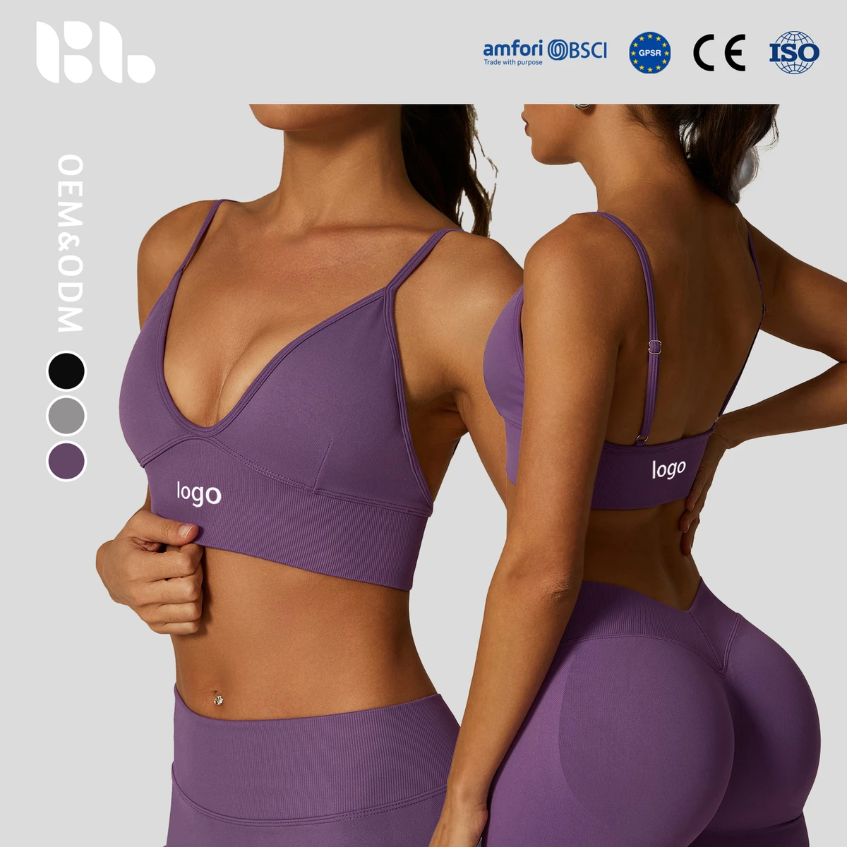 Customized NEW Seamless High-support Compression Sports Bra Deep V Neck Quick-drying High Stretch Active Wear Padded Gym