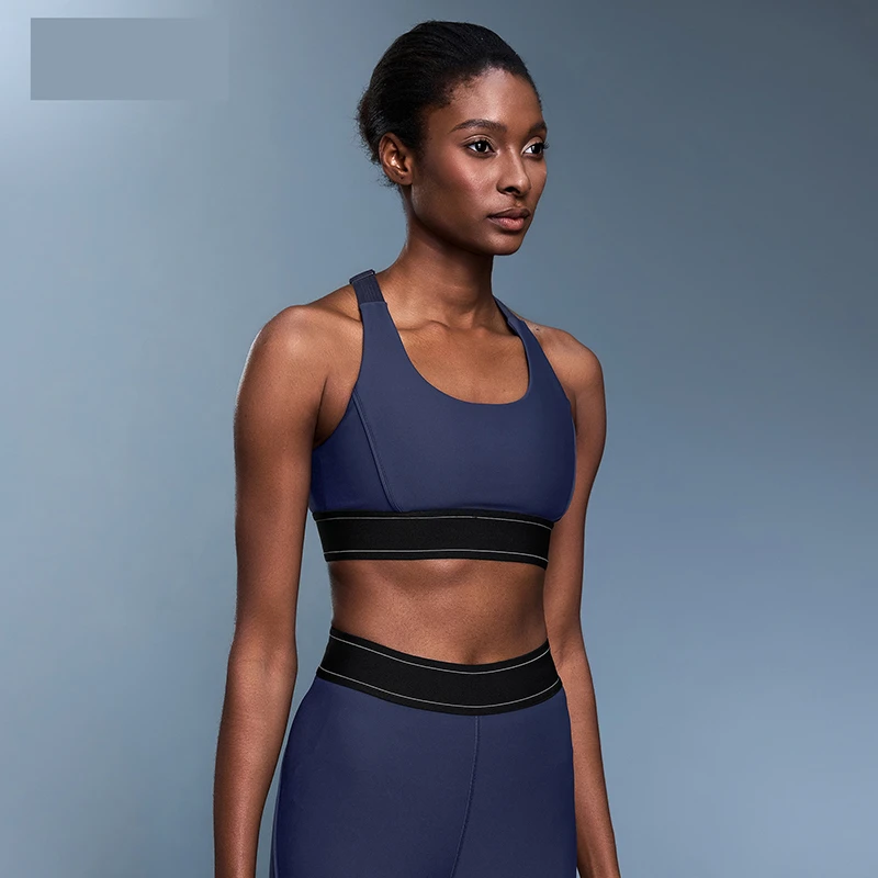 New Breathable Four-Way Stretch Contrast Color Adjustable Shoulder Strap High Strength Shockproof Push-up Training Sports Bra