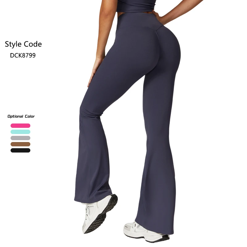 Women's Eco-friendly Solid High Waist Wide Leg Sport Leggings Quick-drying Four-Way Stretch Breathable Yoga Pants