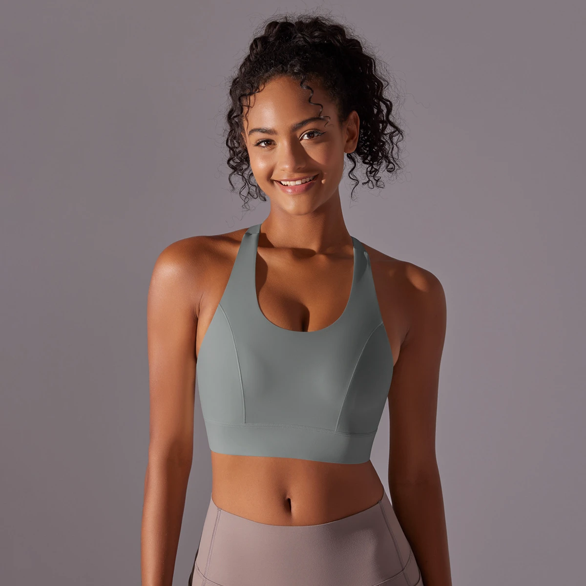New Sense Lightweight Solid Color I Back Buckle High Support Front Logo Sports Running Fitness Yoga Top Bra