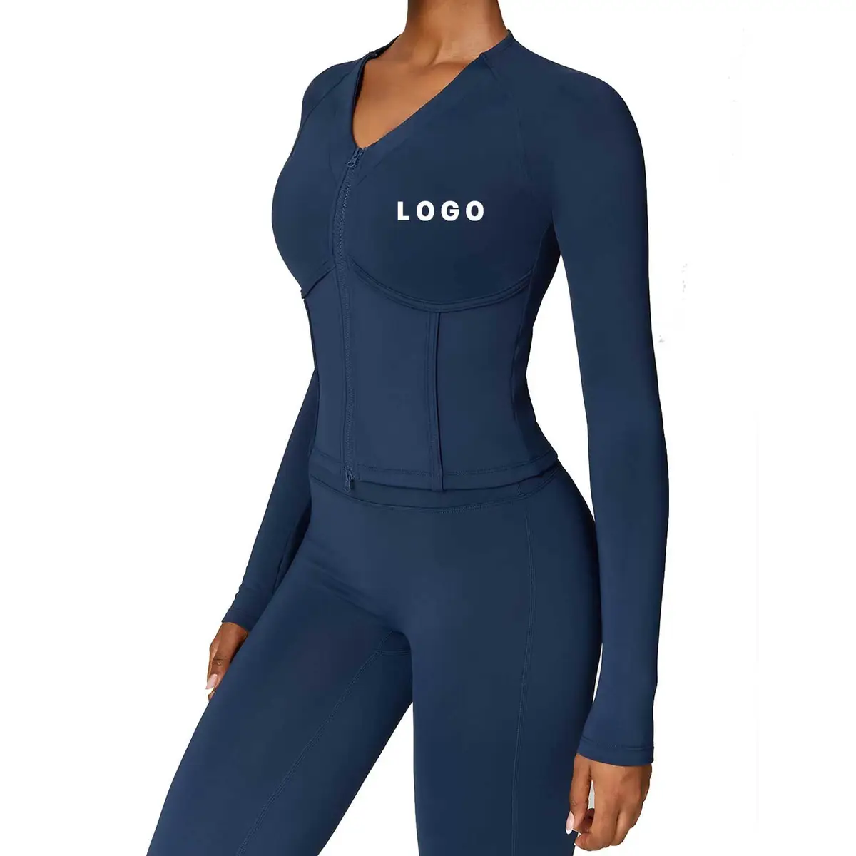 Wholesale Seamless Knitted High Stretch Yoga Apparel Slimming fit Long Sleeve Leggings Round Neck Crop Top 2 Piece Set