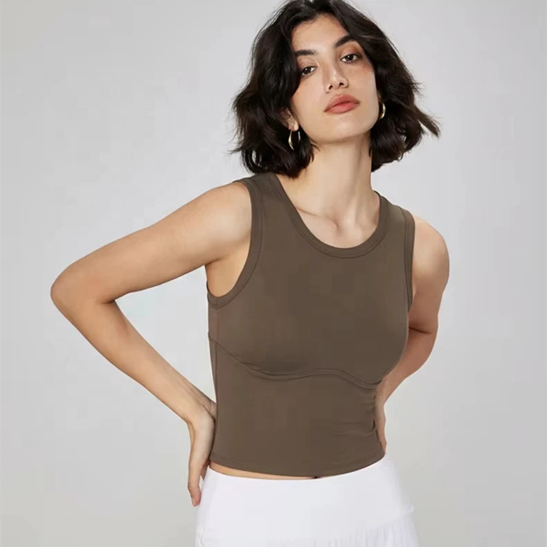 Womens Lightweight Sports Bra Wide Shoulder Strap Yoga Vest Breathable Fitness Leisure Shockproof Fixed Cup