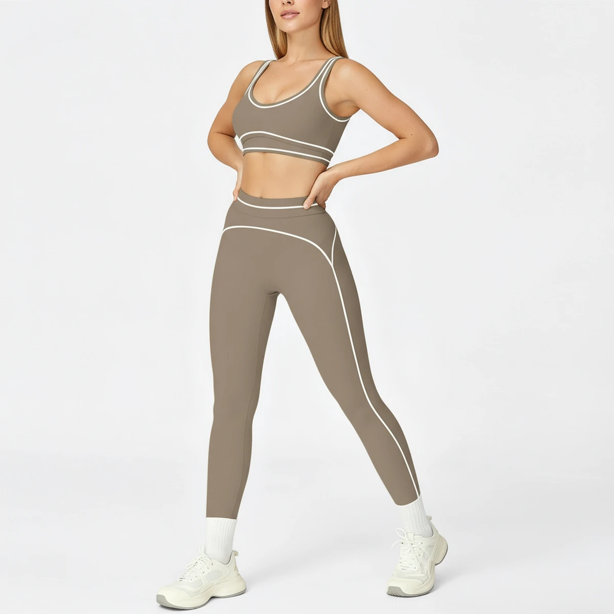 OEM /ODMEco-Friendly Breathable Striped Yoga Set Front Logo Elastic Waist Lightweight 2-Piece Gym Fitness Wear Spandex/Polyester